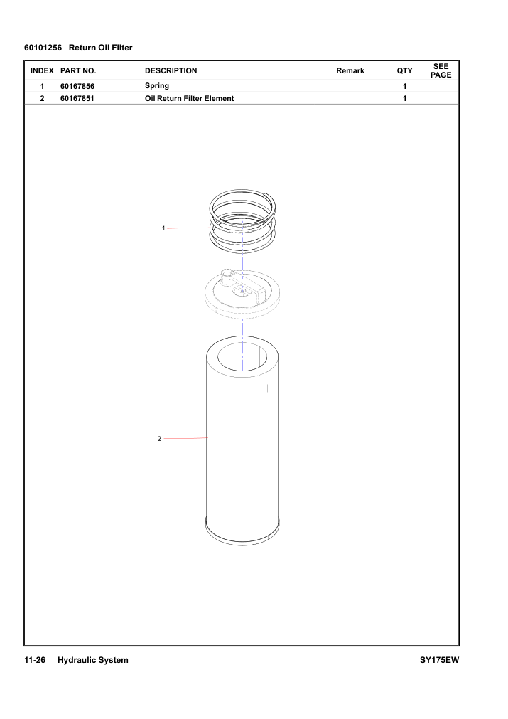60101256 Return Oil Filter