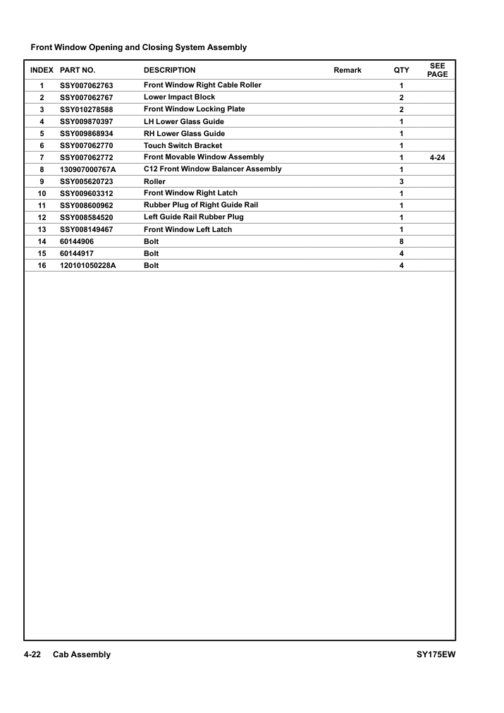 Front Window Opening and Closing System Assembly