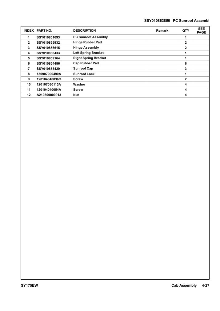 SSY010863856 PC Sunroof Assembl