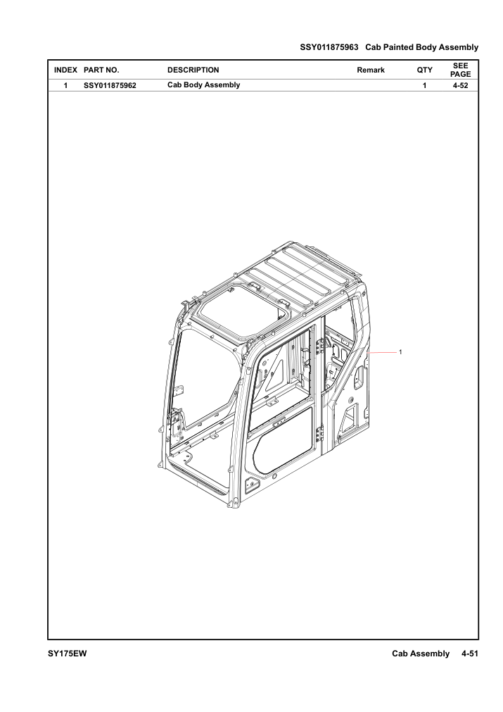 SSY011875963 Cab Painted Body Assembly